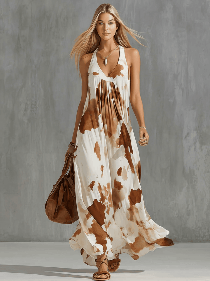 Marie - Maxikleid Western im Retro-Stil aus Chiffon mit V-Ausschnitt und ärmellosem Schnitt
