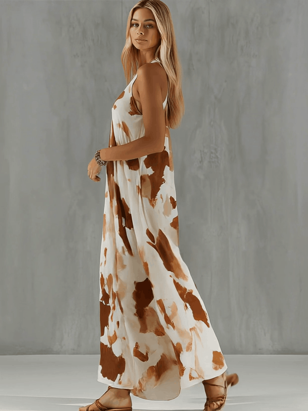 Marie - Maxikleid Western im Retro-Stil aus Chiffon mit V-Ausschnitt und ärmellosem Schnitt