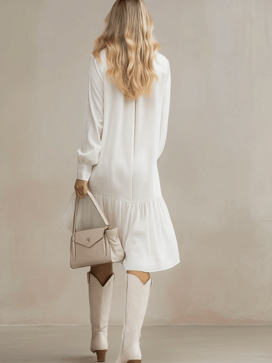 Lea - Elegantes Midikleid Western aus Jeansstoff mit Volants und Kragen