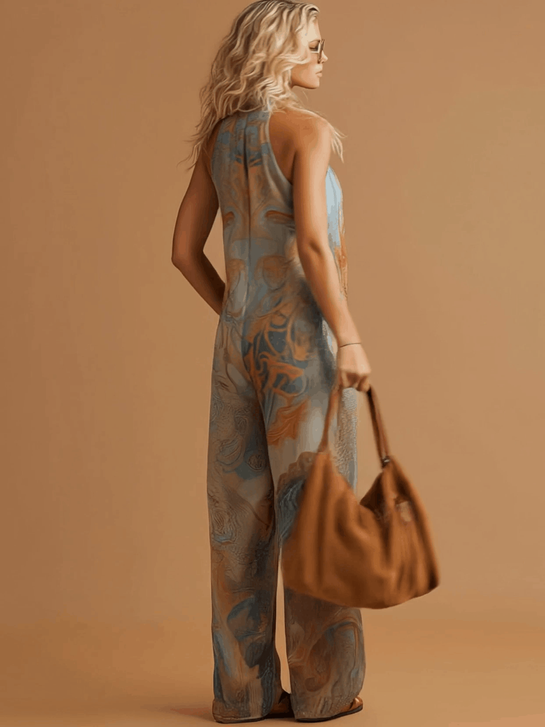 Aurelia - Overall Western im Retro-Stil aus Chiffon abstrakt mit V-Ausschnitt und ärmellosem Schnitt