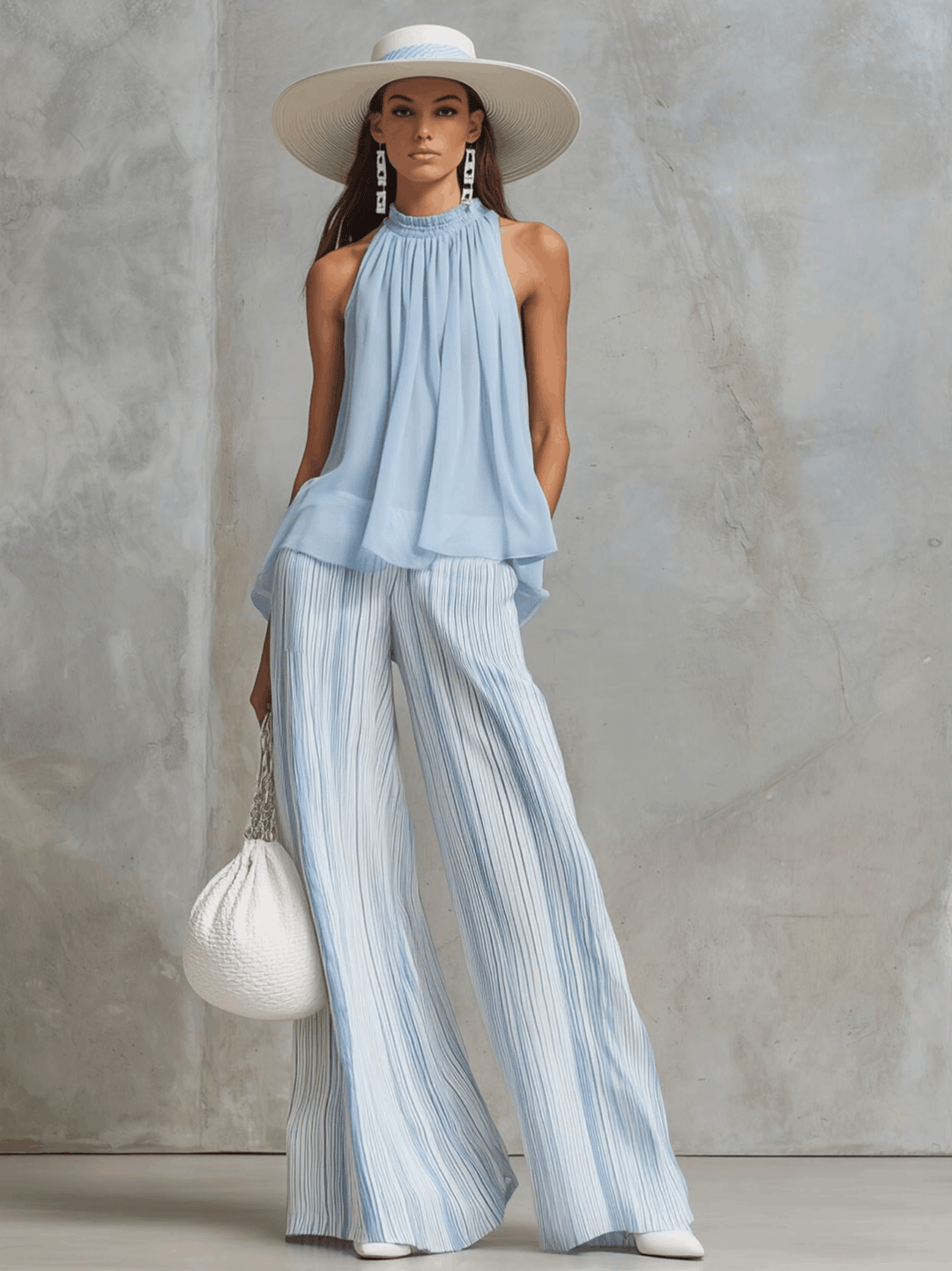 Nadine - Hosen-Urlaubs-Ensemble für den Alltag aus Chiffon gestreift ärmellos