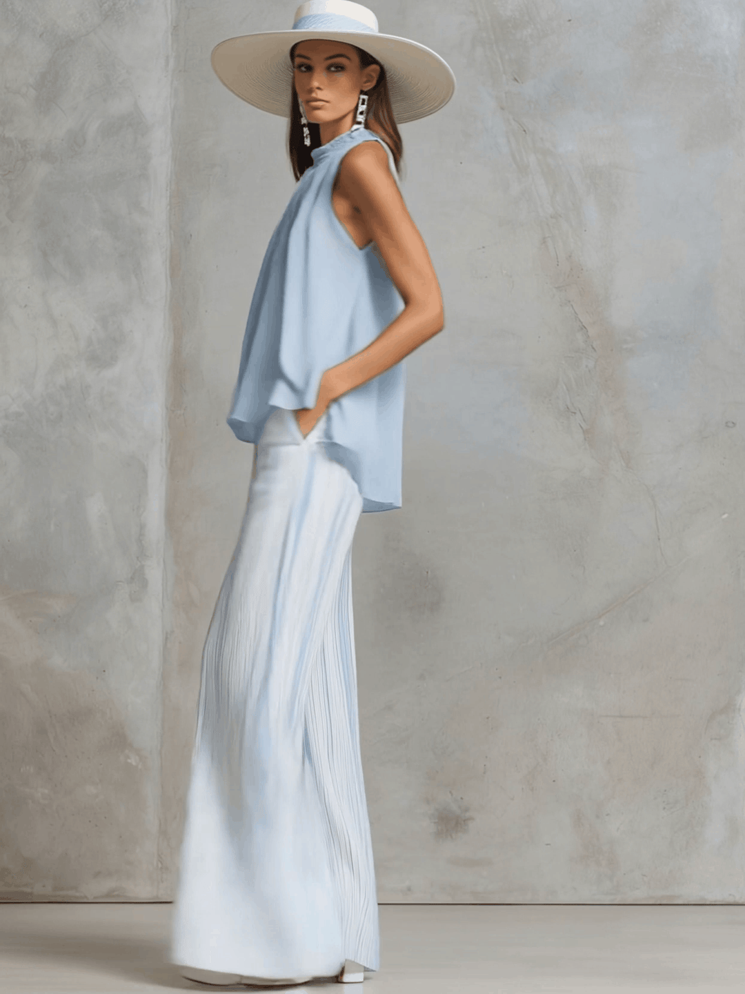 Nadine - Hosen-Urlaubs-Ensemble für den Alltag aus Chiffon gestreift ärmellos