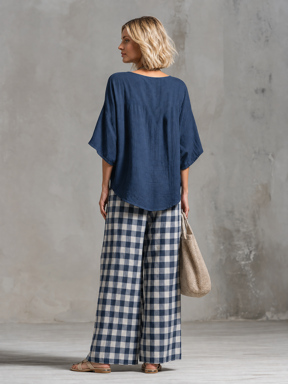 Rike - Lässiges elegantes Hosen-Ensemble aus Leinen kariert
