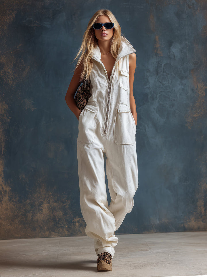 Bettina - Overall Western im Retro-Stil aus Jeansstoff mit Kragen ärmellos mit Linie feminin