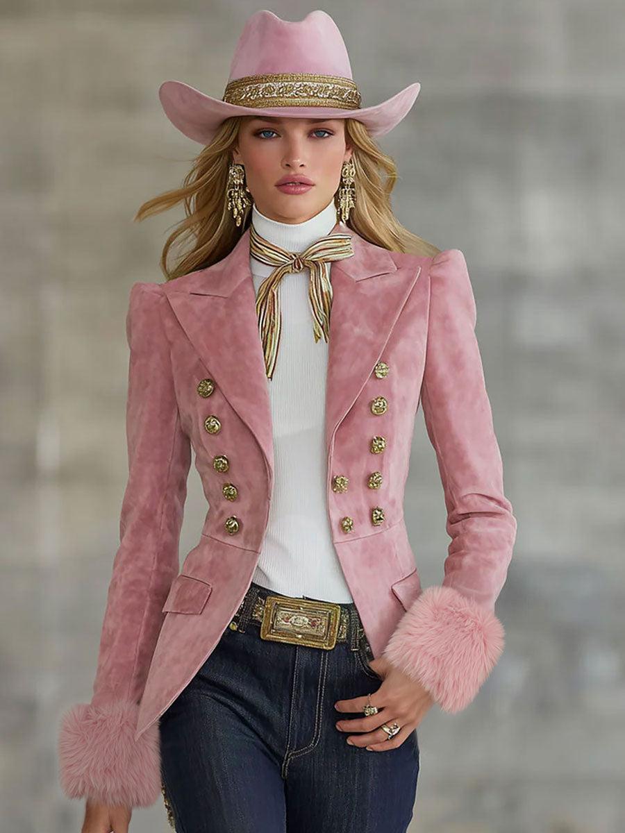 Dagmar - Jacke Western aus Kunstwildleder mit Kragen und Knöpfen