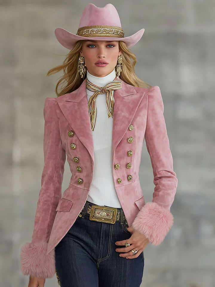 Dagmar - Jacke Western aus Kunstwildleder mit Kragen und Knöpfen
