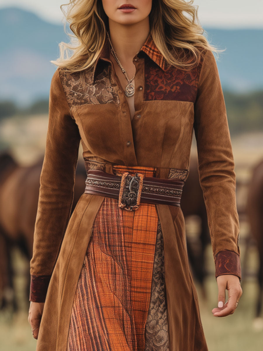 Henrietta - Maxikleid Western im Retro-Stil aus Spitze kariert mit Einsätzen aus Spitze