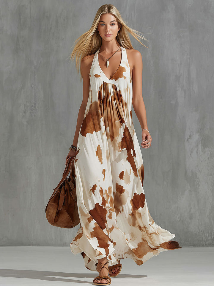 Marie - Maxikleid Western im Retro-Stil aus Chiffon mit V-Ausschnitt und ärmellosem Schnitt