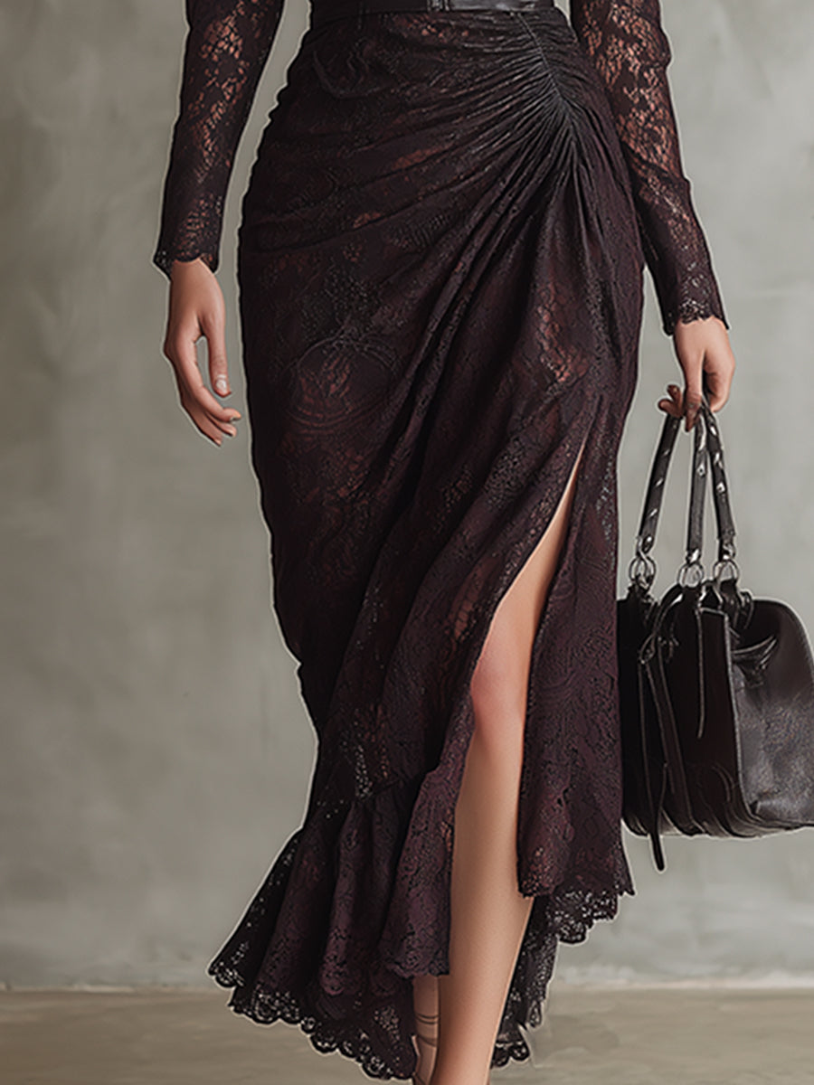 Finja - Maxikleid Retro für besondere Abende aus Spitze mit V-Ausschnitt und Einsätze aus Spitze