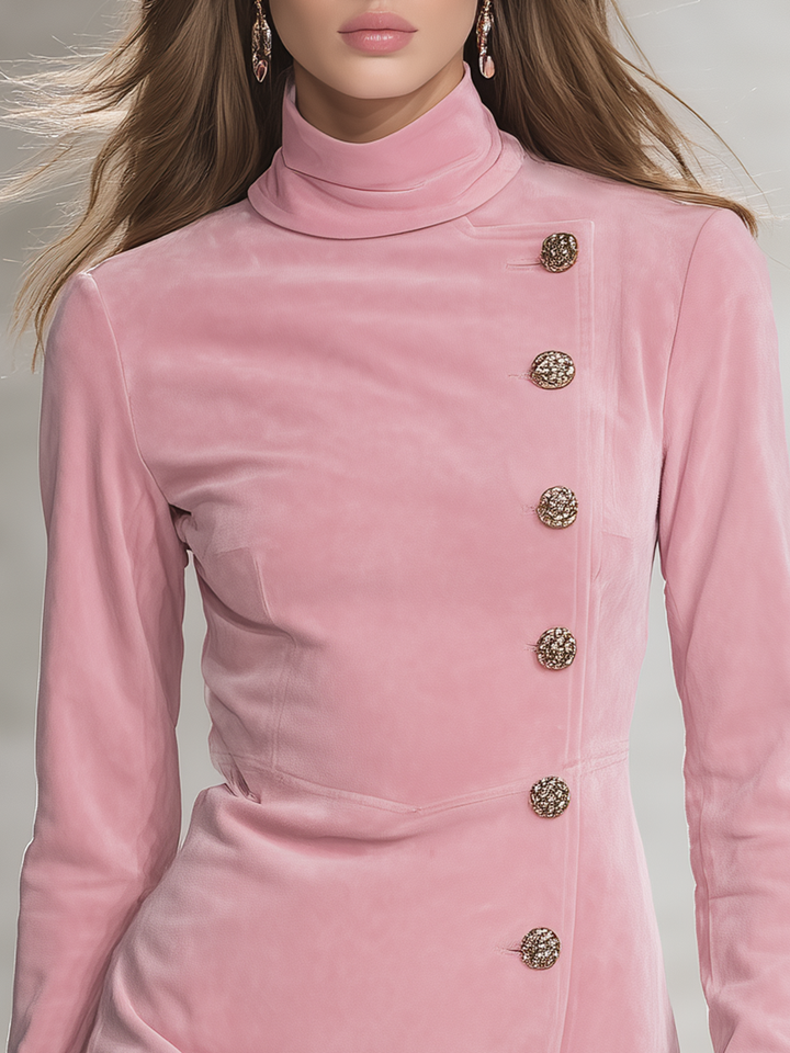 Rosa - Minikleid Retro für besondere Abende aus Kunstwildleder mit Kragen und Knöpfen