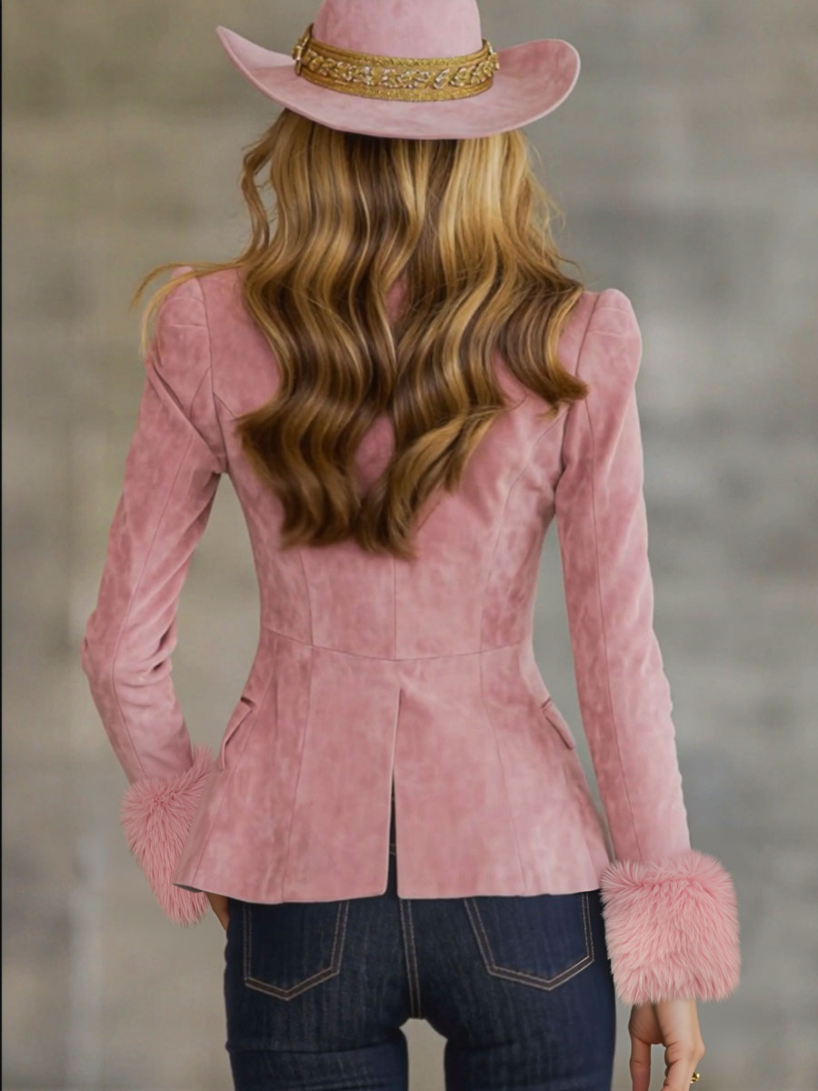 Dagmar - Jacke Western aus Kunstwildleder mit Kragen und Knöpfen