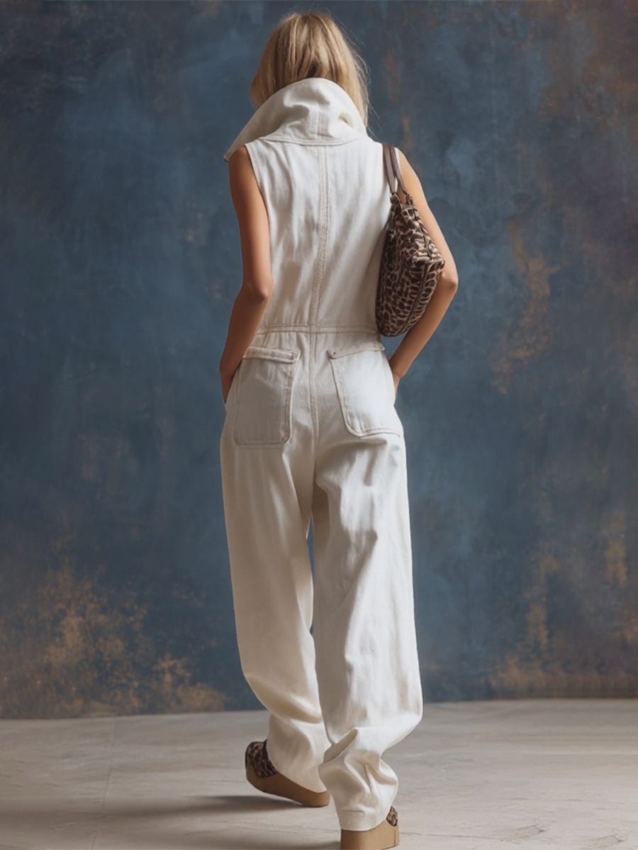 Bettina - Overall Western im Retro-Stil aus Jeansstoff mit Kragen ärmellos mit Linie feminin