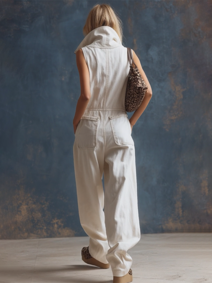 Bettina - Overall Western im Retro-Stil aus Jeansstoff mit Kragen ärmellos mit Linie feminin