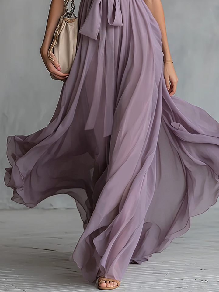 Maren - Elegantes Maxikleid für den Urlaub aus Chiffon mit V-Ausschnitt und ärmellosem Schnitt