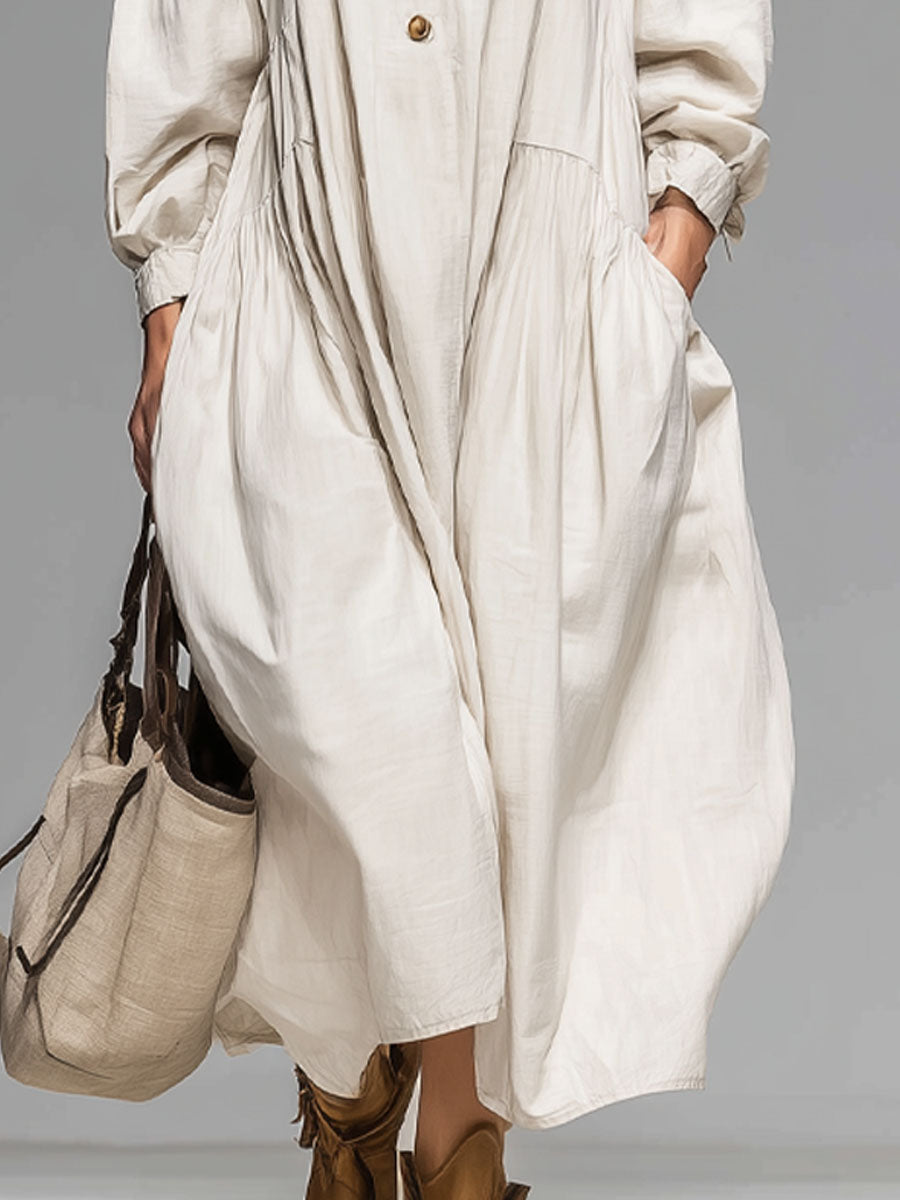 Gerda - Midikleid für den Alltag aus Leinen mit Taschen und Knöpfen