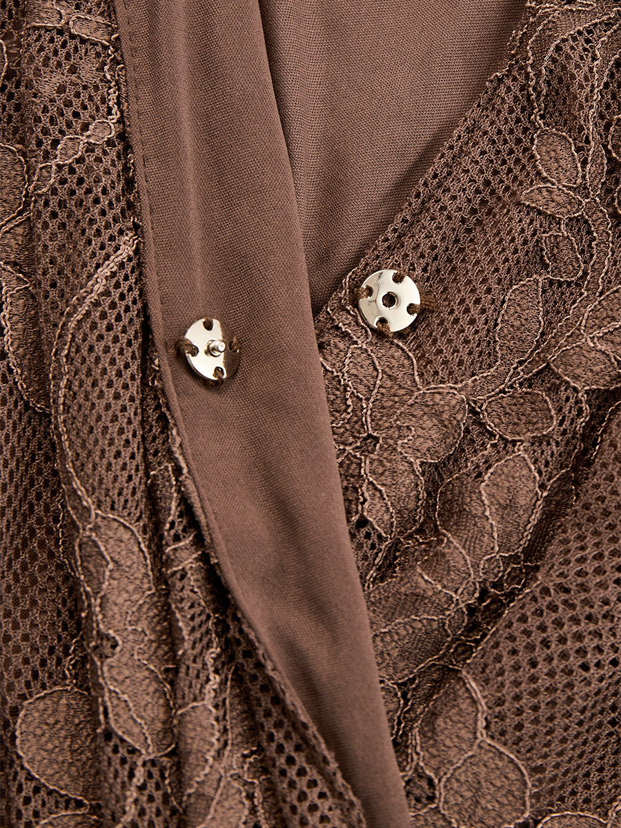 Traudel - Elegantes Maxikleid Western aus Spitze mit V-Ausschnitt und Schlitz