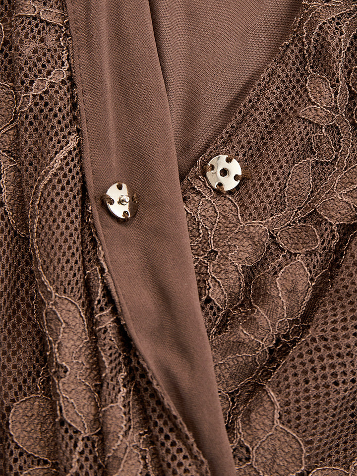 Traudel - Elegantes Maxikleid Western aus Spitze mit V-Ausschnitt und Schlitz