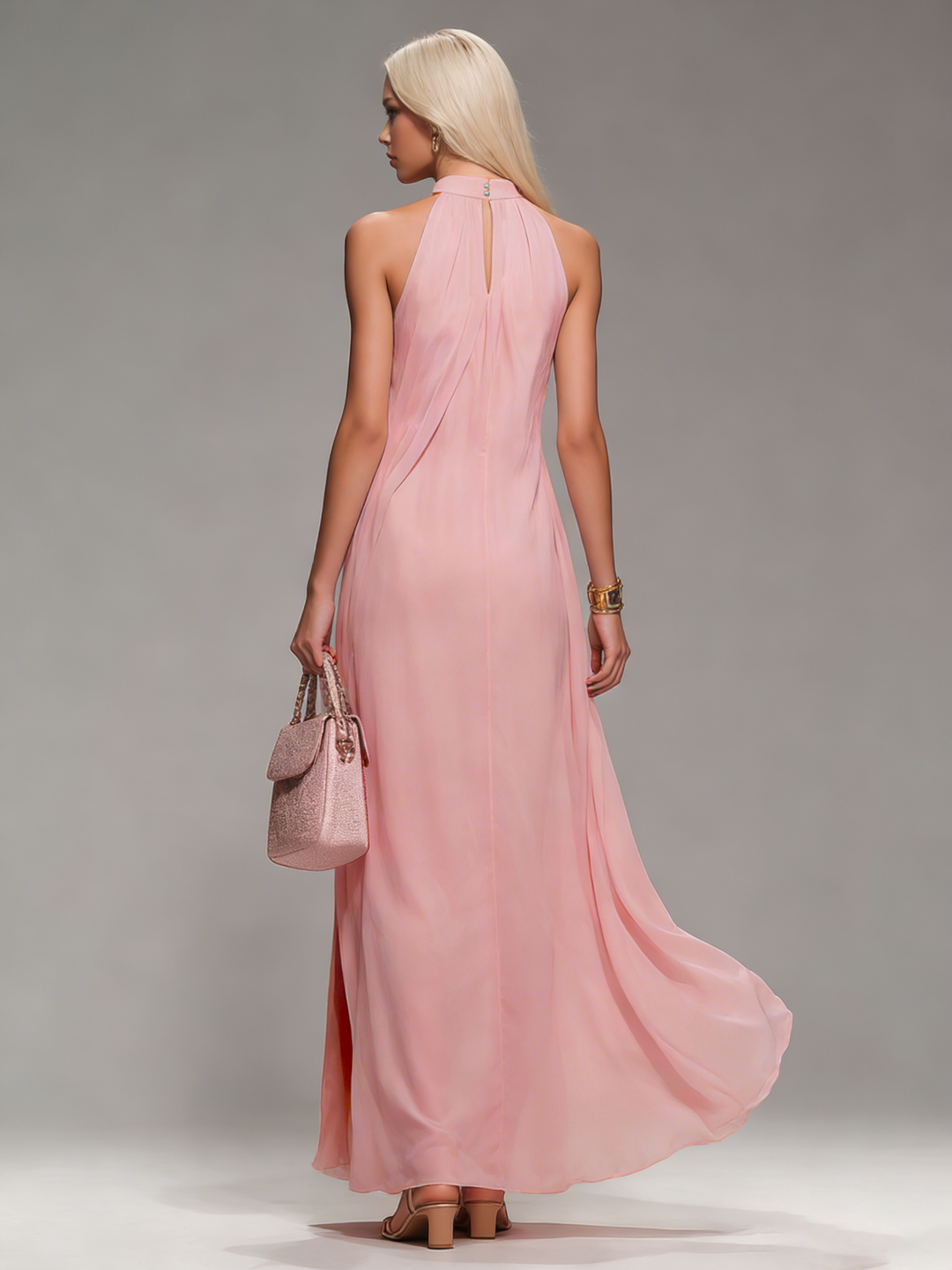Stefanie - Elegantes Maxikleid für den Urlaub aus Chiffon mit Schlitz ärmellos