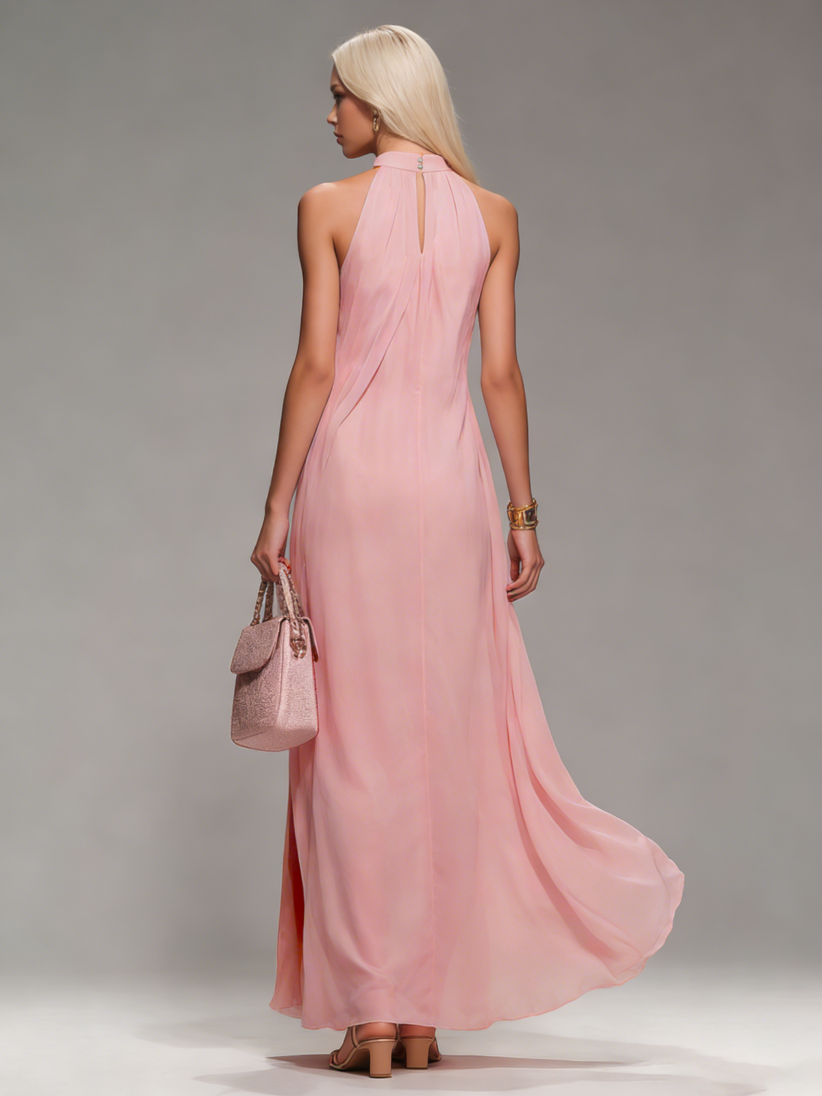 Stefanie - Elegantes Maxikleid für den Urlaub aus Chiffon mit Schlitz ärmellos