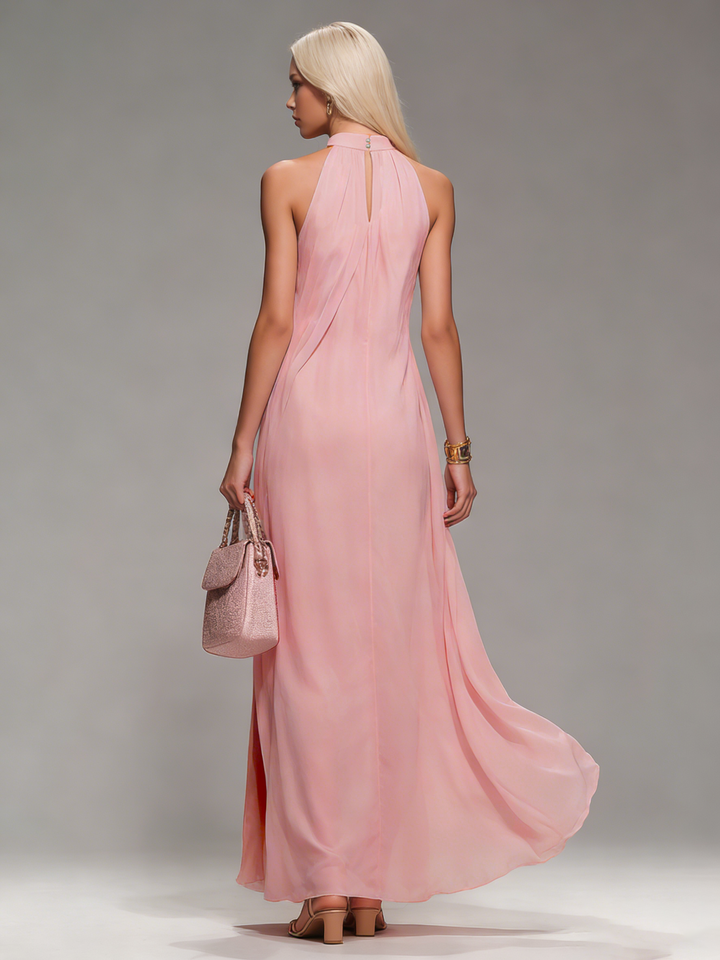 Stefanie - Elegantes Maxikleid für den Urlaub aus Chiffon mit Schlitz ärmellos
