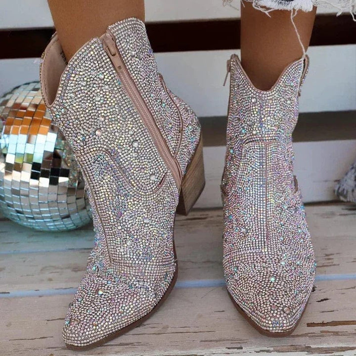 Rieke - Cowboy-Stiefel mit Reißverschluss und Absatz mit Linie streckend