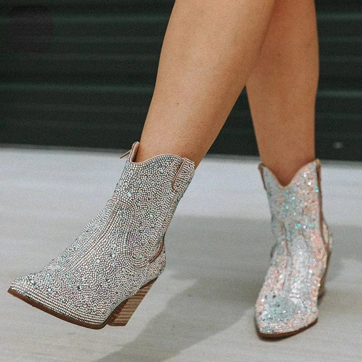 Rieke - Cowboy-Stiefel mit Reißverschluss und Absatz mit Linie streckend