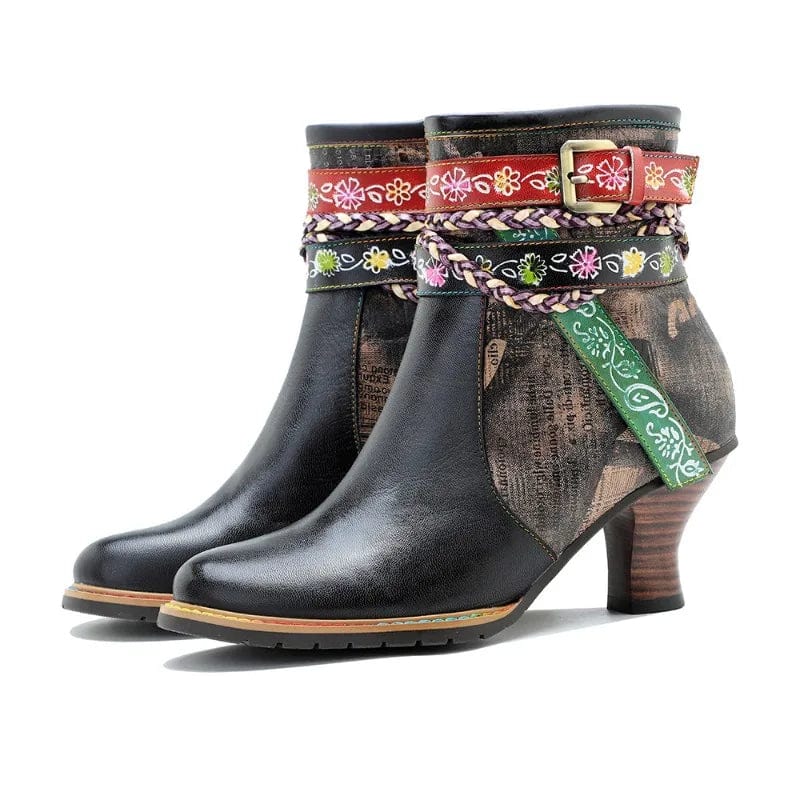 Klara - Stiefeletten Western mit Reißverschluss und Absatz mit Detail Western