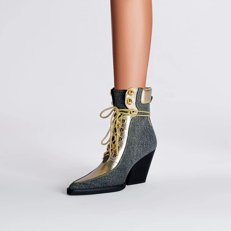 Lotte - Stiefeletten Western aus Jeansstoff mit lacci mit Absatz