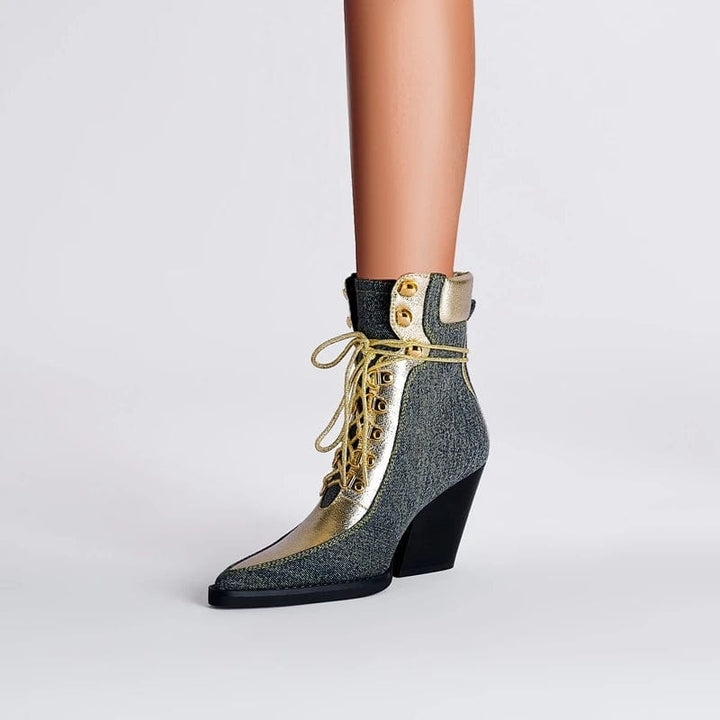 Lotte - Stiefeletten Western aus Jeansstoff mit lacci mit Absatz