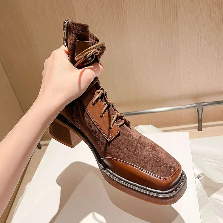 Eva - Stiefeletten Western aus Spitze mit Reißverschluss und Absatz mit Auftritt markant