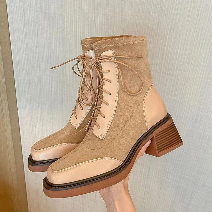 Eva - Stiefeletten Western aus Spitze mit Reißverschluss und Absatz mit Auftritt markant