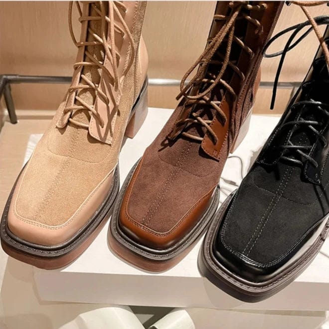Eva - Stiefeletten Western aus Spitze mit Reißverschluss und Absatz mit Auftritt markant