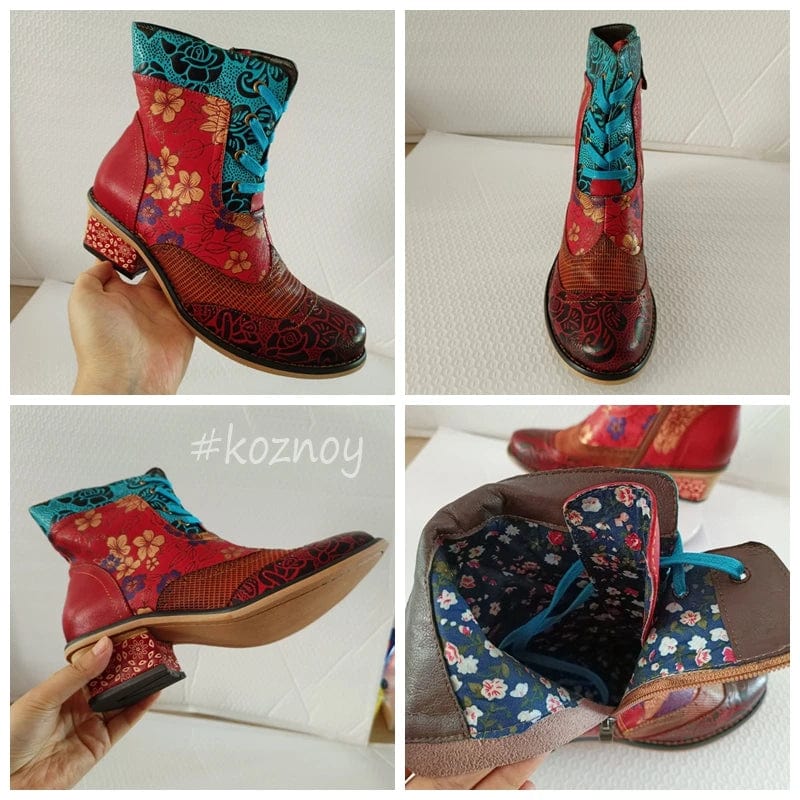Felicitas - Stiefeletten Western aus Spitze mit Reißverschluss und Absatz im Stil Rodeo