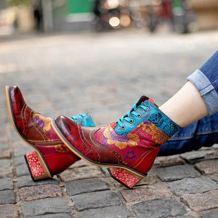 Felicitas - Stiefeletten Western aus Spitze mit Reißverschluss und Absatz im Stil Rodeo