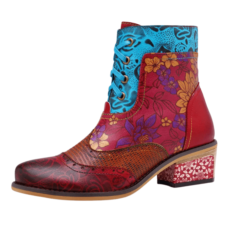 Felicitas - Stiefeletten Western aus Spitze mit Reißverschluss und Absatz im Stil Rodeo