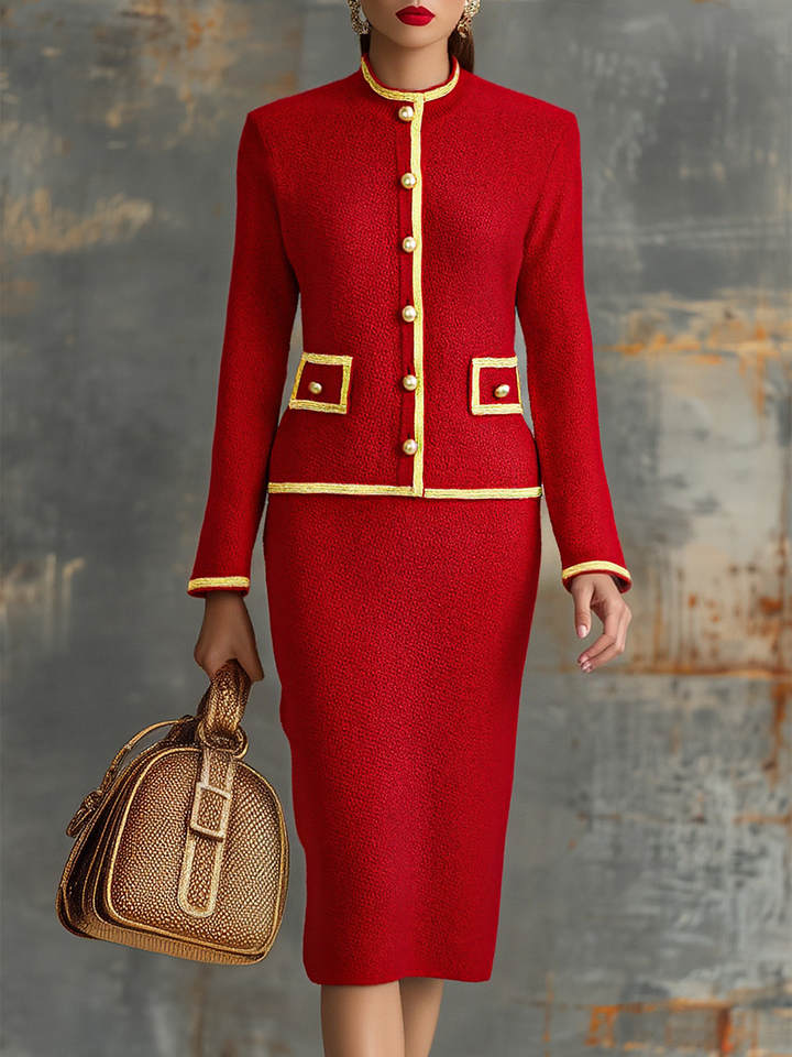 Agnes - Elegantes Rock-Ensemble im Retro-Stil aus Strick gestreift mit Linie feminin