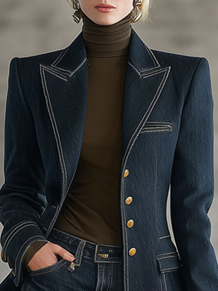 Daniela - Jacke Western im Retro-Stil aus Jeansstoff gestreift mit V-Ausschnitt
