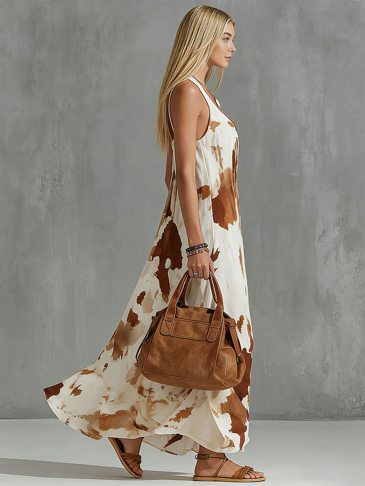 Marie - Maxikleid Western im Retro-Stil aus Chiffon mit V-Ausschnitt und ärmellosem Schnitt