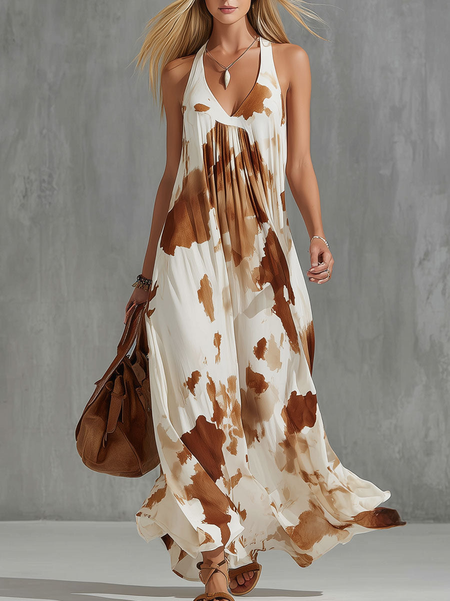 Marie - Maxikleid Western im Retro-Stil aus Chiffon mit V-Ausschnitt und ärmellosem Schnitt