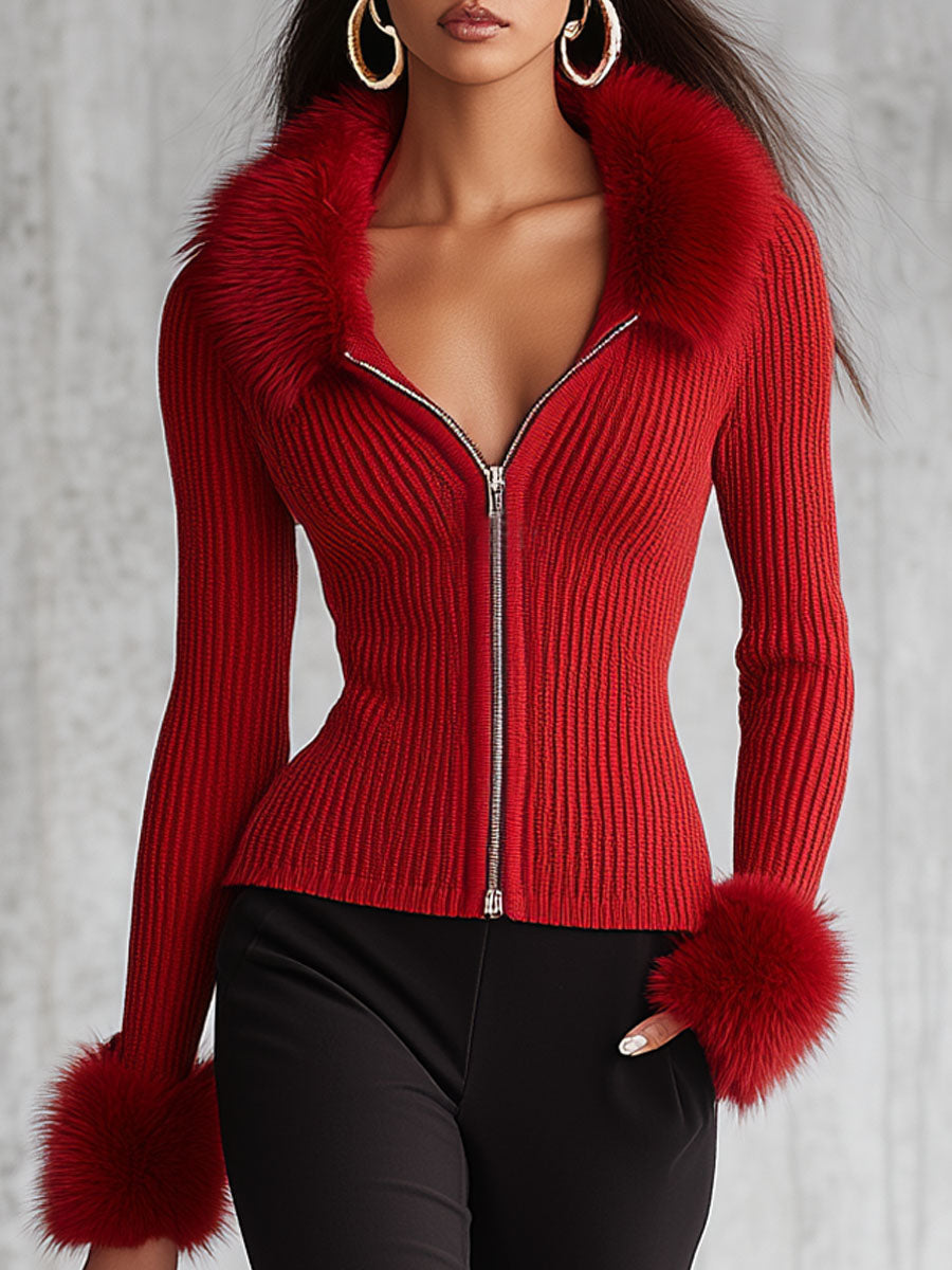 Barbara - Strickjacke für den Alltag aus Strick mit Reißverschluss und Kragen