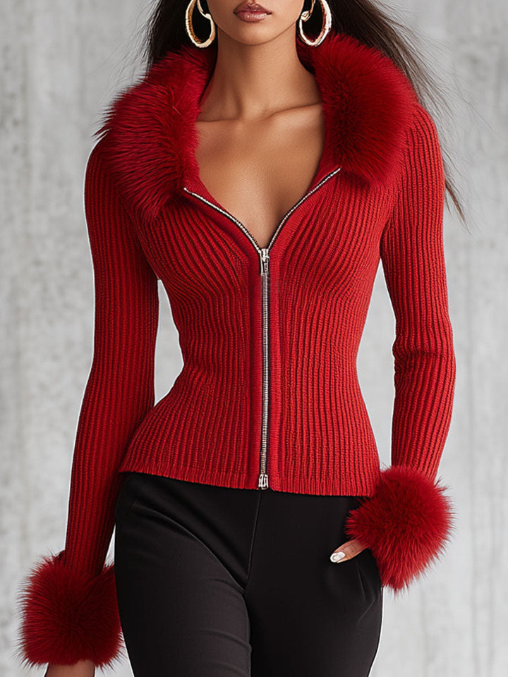 Barbara - Strickjacke für den Alltag aus Strick mit Reißverschluss und Kragen