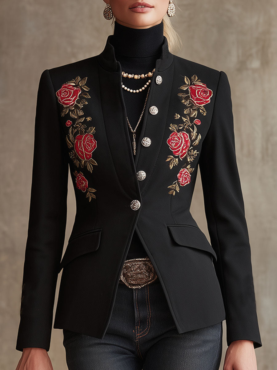 Zoé - Jacke aus Leinen Blumenmuster mit Kragen bestickt