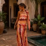 Annelie - Maxikleid mit Bandeau Ausschnitt und Print