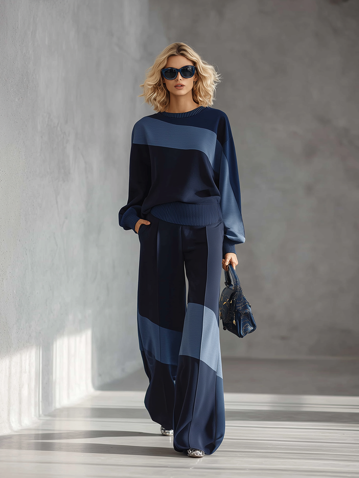 Lisbeth - Lässiges Hosen-Ensemble sportlich aus Leinen im Farbblock-Design