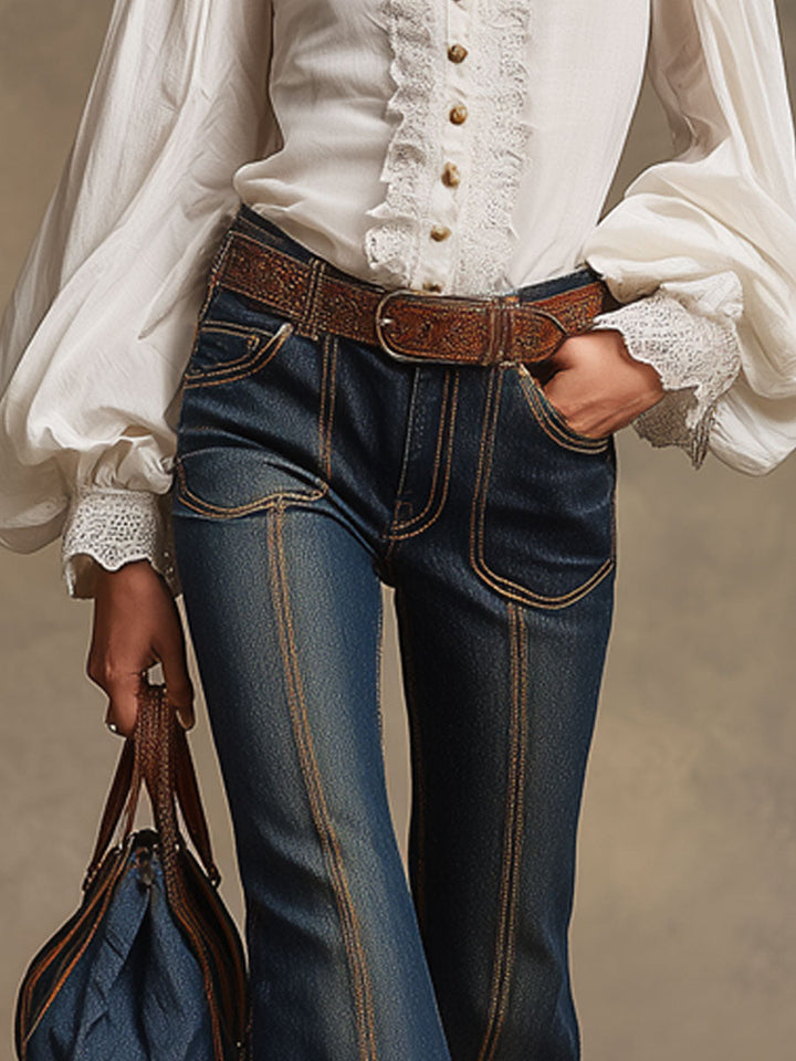 Carina - Hose Western im Retro-Stil aus Jeansstoff gestreift