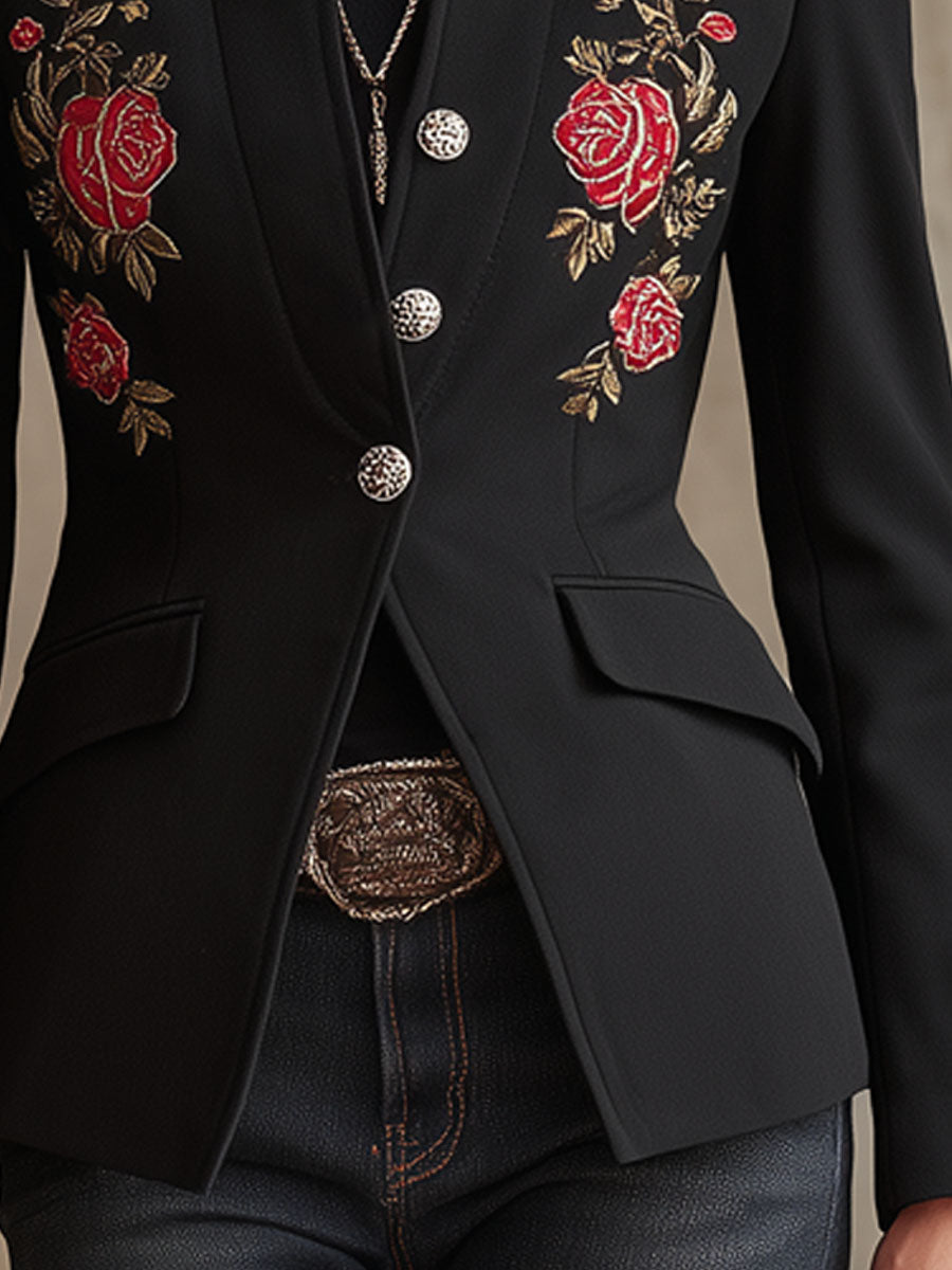 Zoé - Jacke aus Leinen Blumenmuster mit Kragen bestickt