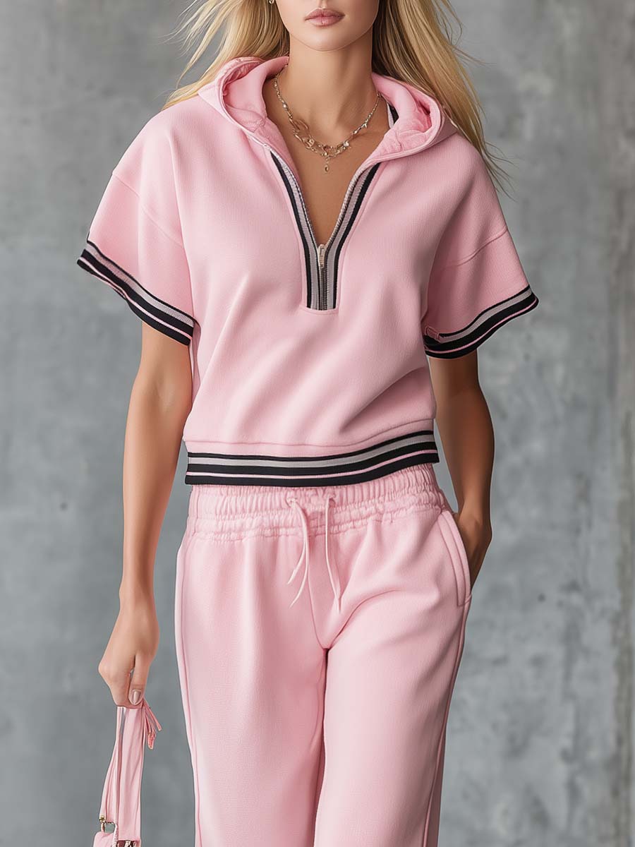 Maura - Ensemble mit shorts elegant sportlich aus technischem Gewebe gestreift mit Reißverschluss und Kapuze
