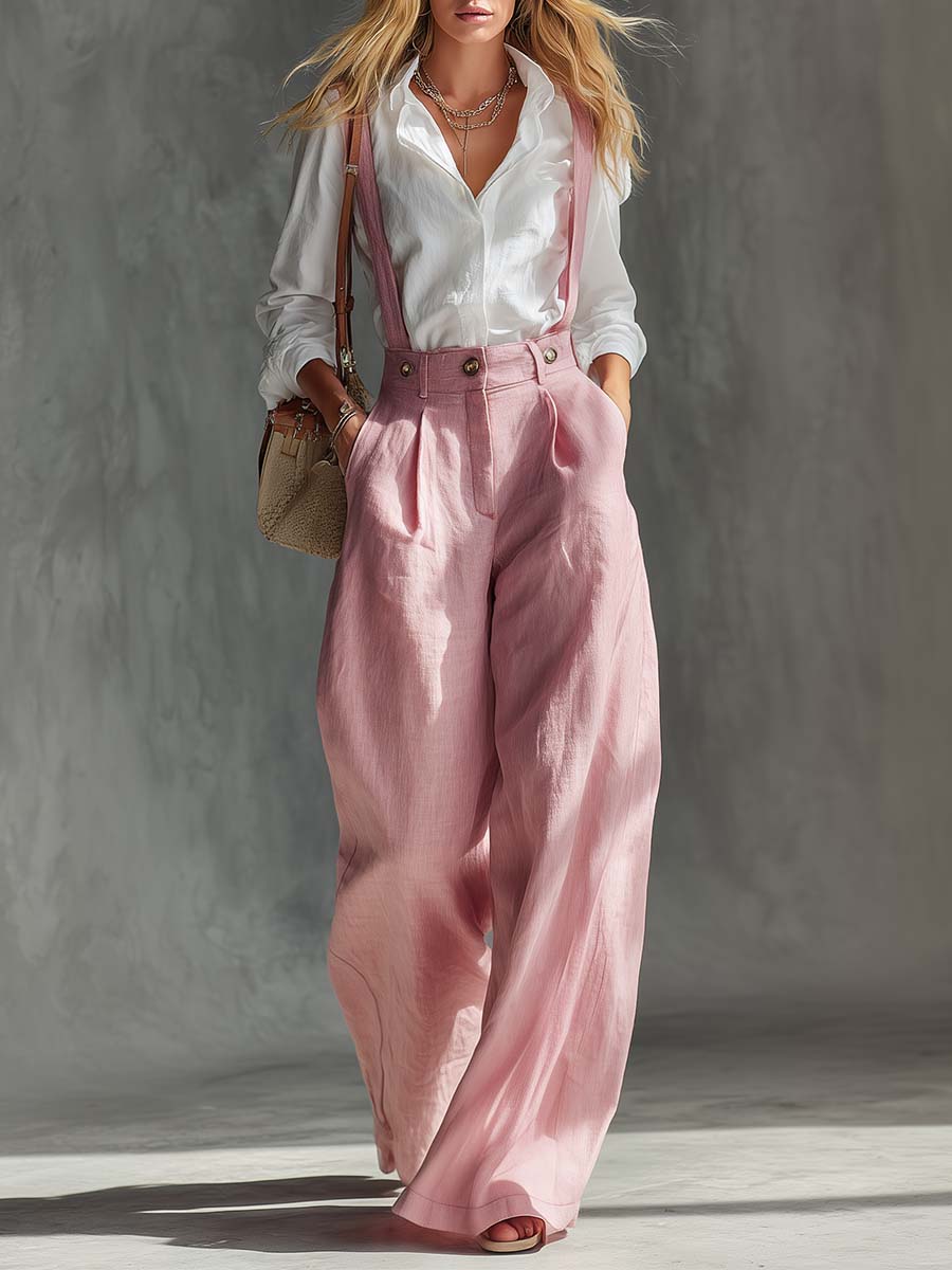Margot - Latzhose elegant im Retro-Stil aus Leinen mit V-Ausschnitt