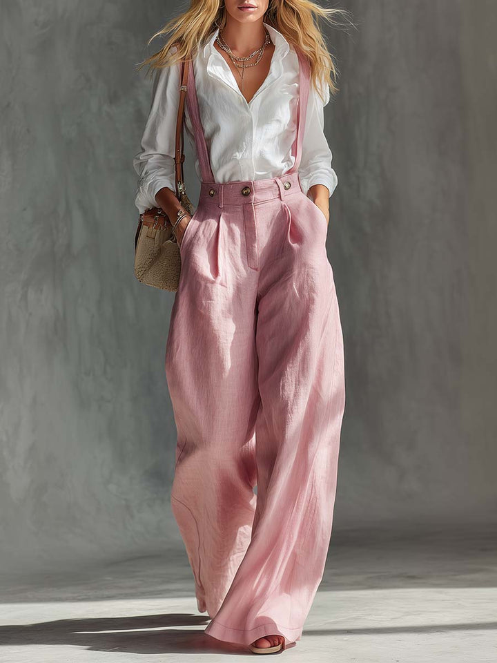 Margot - Latzhose elegant im Retro-Stil aus Leinen mit V-Ausschnitt