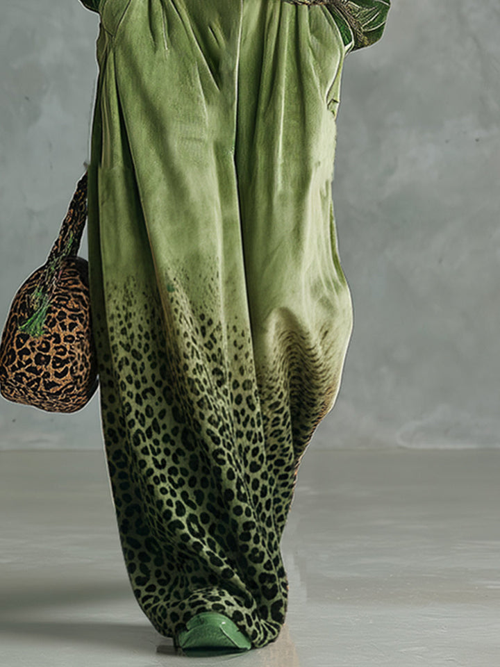 Lilli - Hosen-Ensemble Western im Retro-Stil aus Samt Leopardenmuster mit Reißverschluss